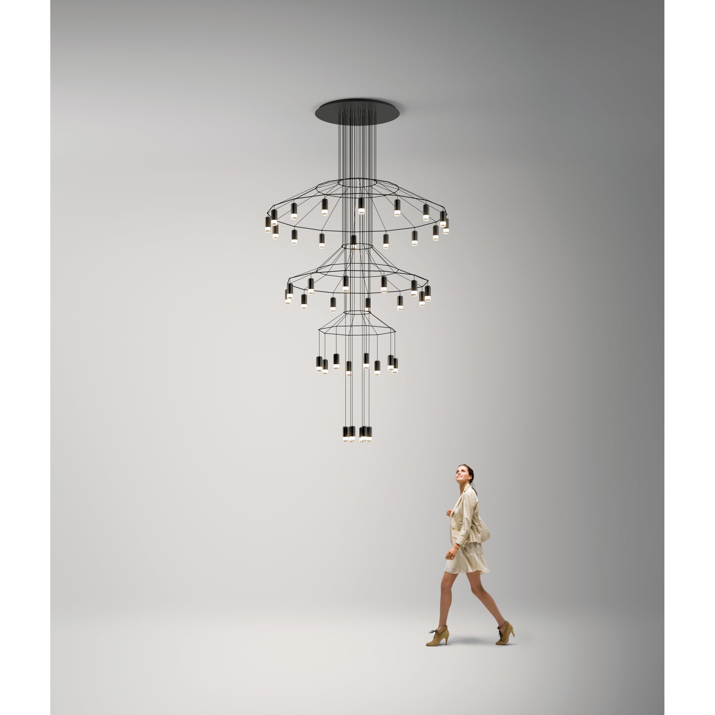 Wireflow Chandelier Forty-Two Light LED Pendant with Pressed Glass Diffuser