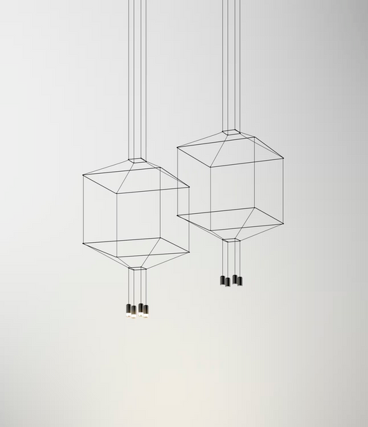 Wireflow Square Four-Light LED Pendant Without Glass with Black Lacquer