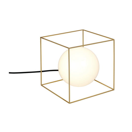 Wire Large Square Table Lamp with White Glass
