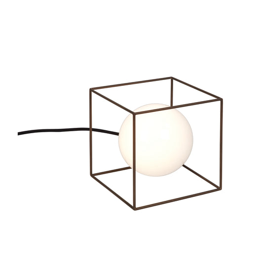 Wire Small Square Table Lamp with White Glass