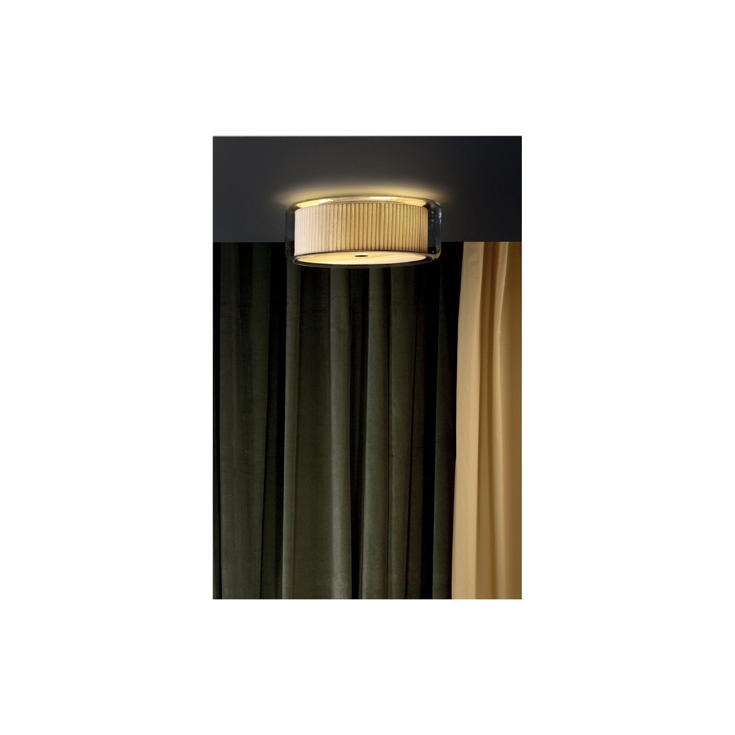 Mercer C Transparent Blown Glass Flush Mounted with Opal Diffuser Disc on the lower Part