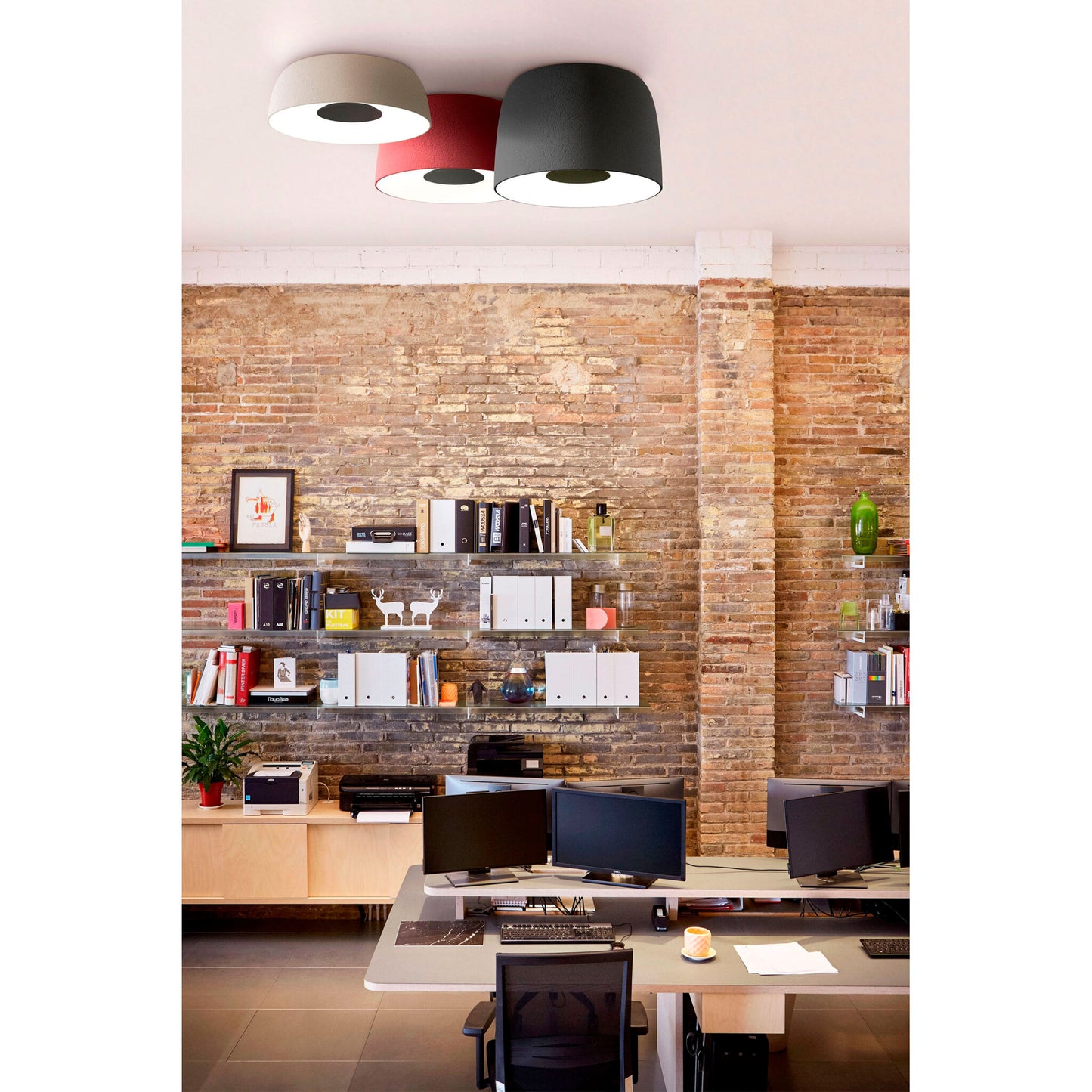 Djembe C 65.35 Medium LED Ceiling Surface with Stone Texture Outer and smooth Satin White Inner
