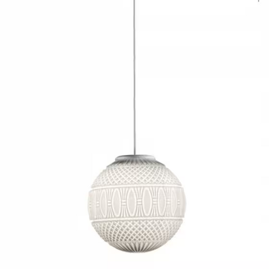 Arabesque Single-Light Round Patterned Pendant with Decorative Blown Glass