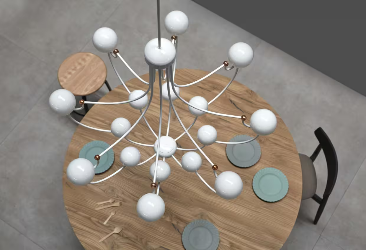 Dots 16-Light Chandelier with Copper Highlights White Glass Shades