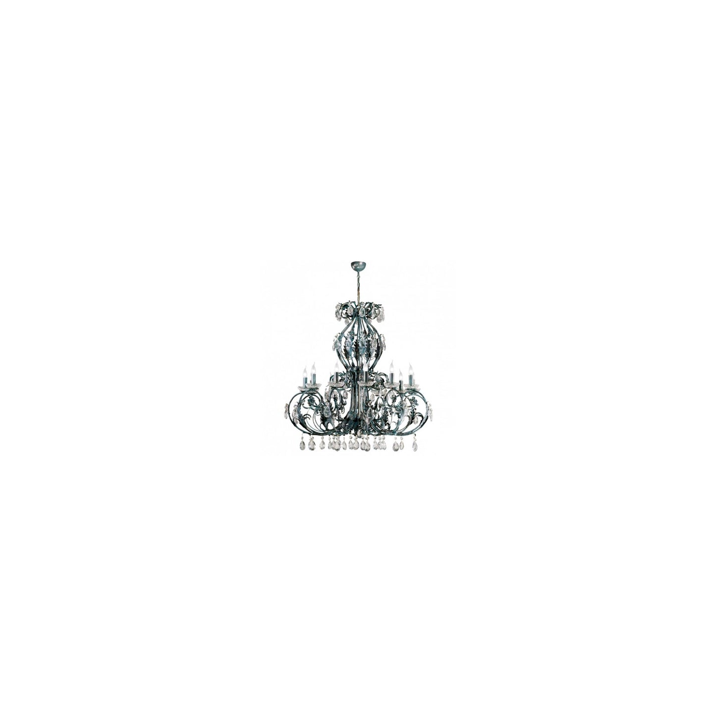 Adele Twelve-Light Antique Green Chandelier with Crystal Leads
