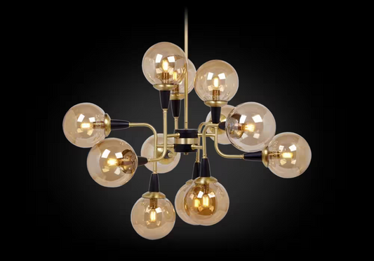 Bistro Twelve-Light Brass Chandelier with Glass