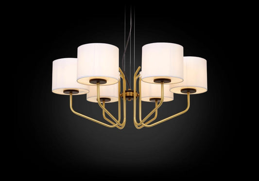 Flotant 6-Light Brass Chandelier with White Shade