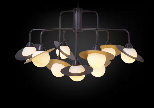 Orbits Nine-Light Adjustable Chandelier with White Glass