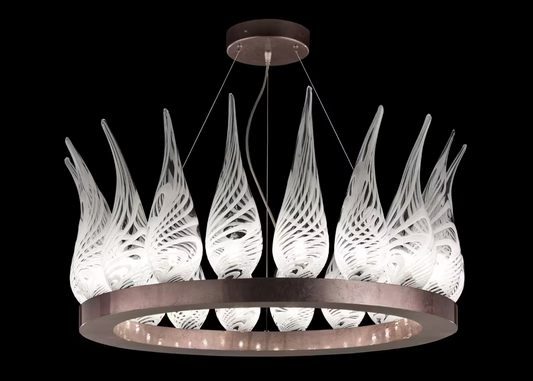Pasha Eighteen-Light Artistic Glass Chandelier with Black Nickel Frame