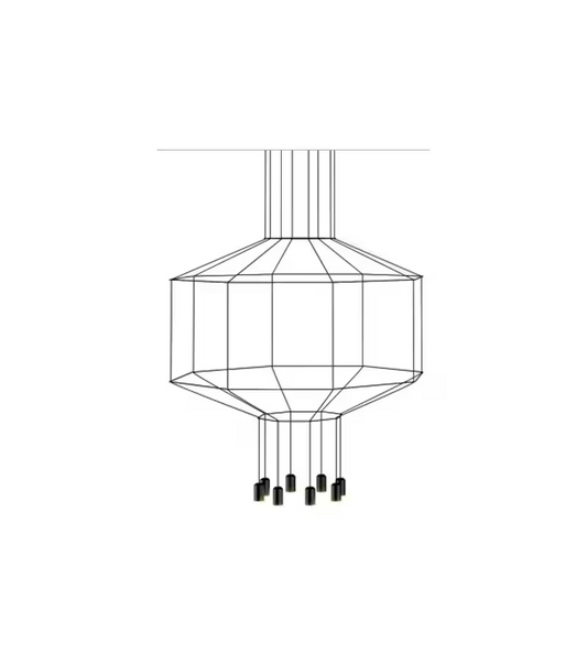 Wireflow Eight-Light Pendant with Black Glass Diffuser
