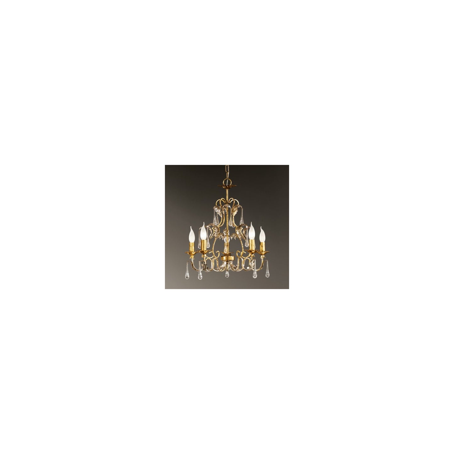 Villa Five-Light Chandelier with Hand-Bended Metal Tubes and Transparent Drops