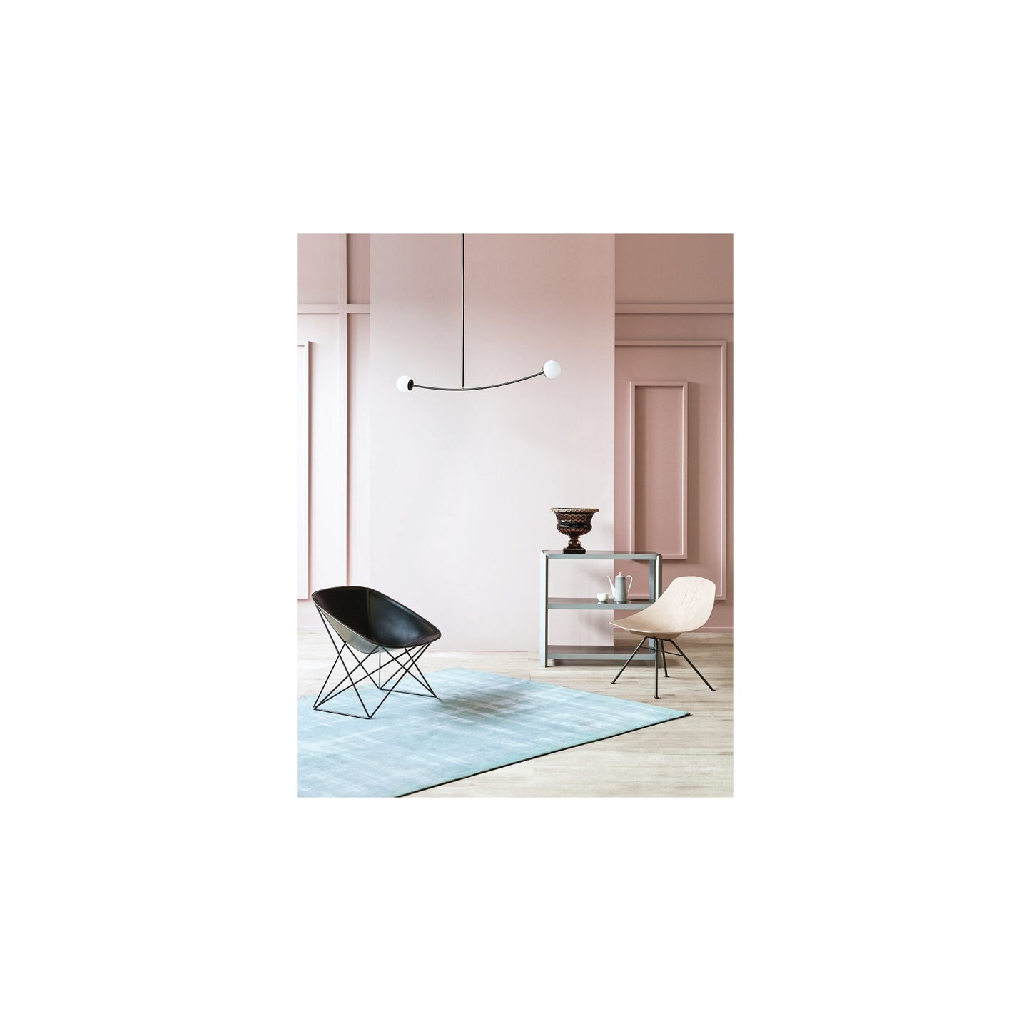 Arch 2-Light Opal Glass Chandelier with Thin Metal Tubes
