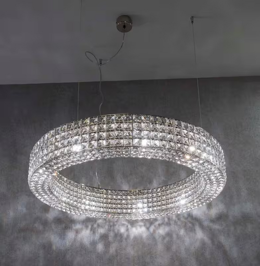 Calipso S100 12-Light Crystal Pendant with Mirror Steel Bands