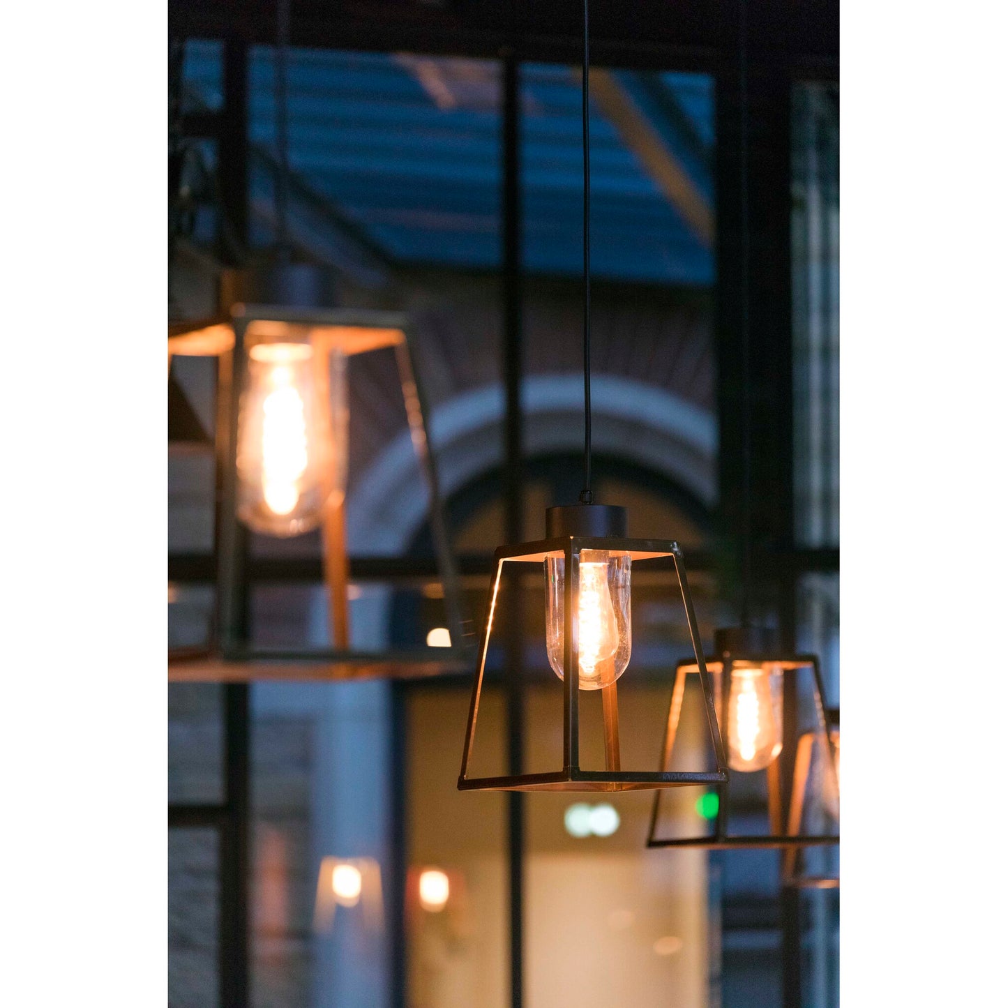 Lampiok Model 4 Large Frosted Glass Lantern with minimalist lines style frame