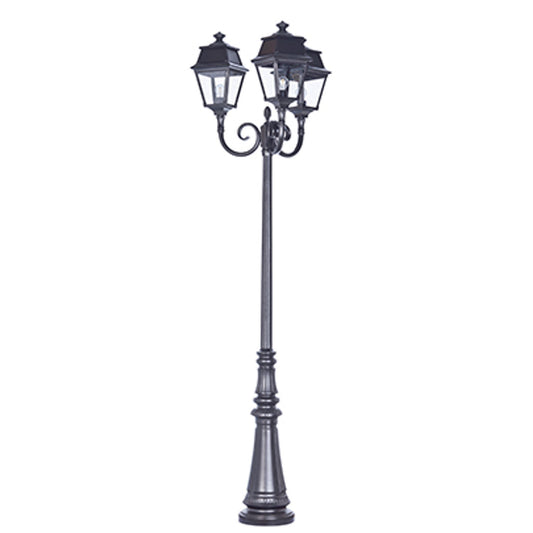 Avenue 2 Large 3-Arm Clear Glass Lamp Post with Minimalist lines style lantern