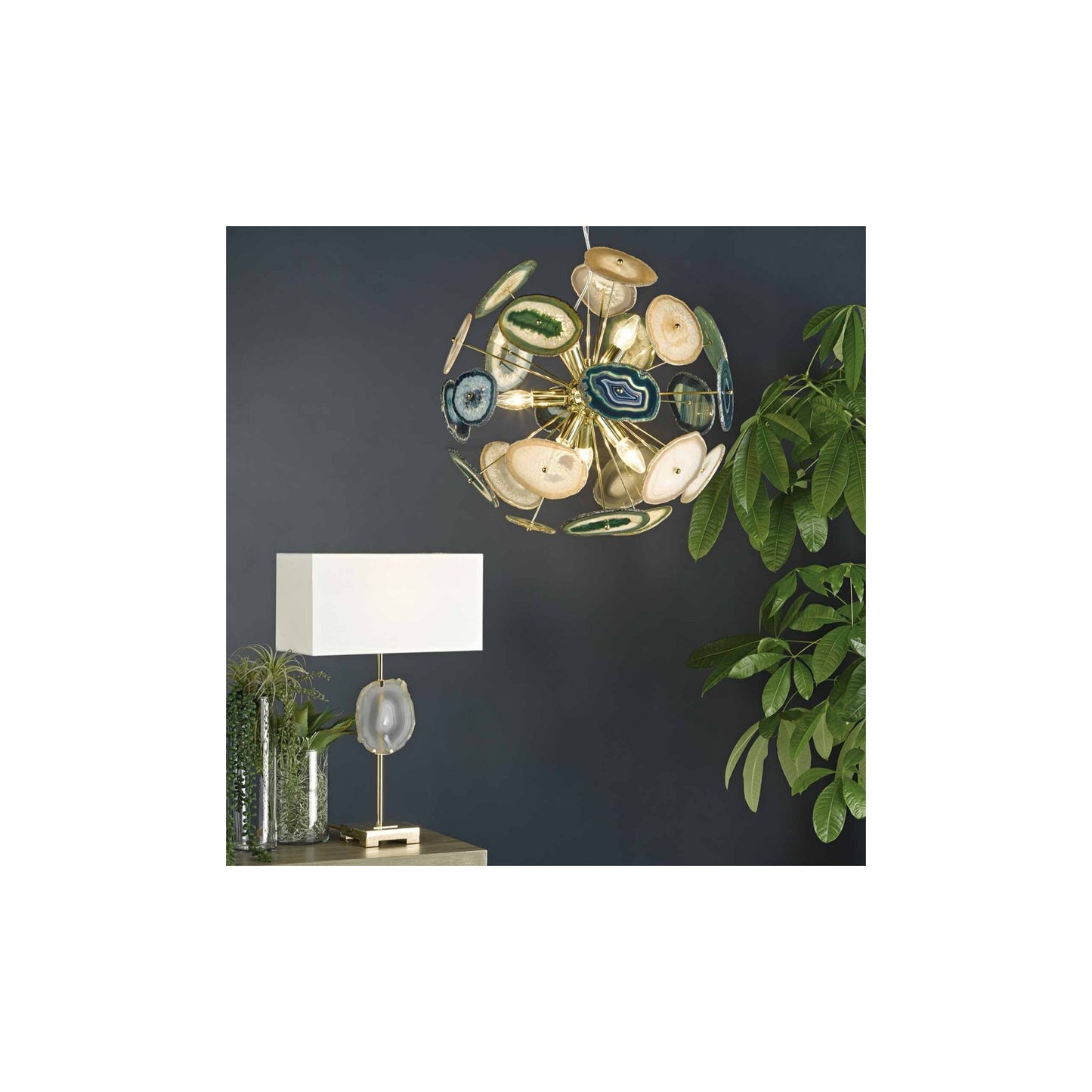 Achates 9-Light Adjustable Pendant Sliced & Polished Agate rock