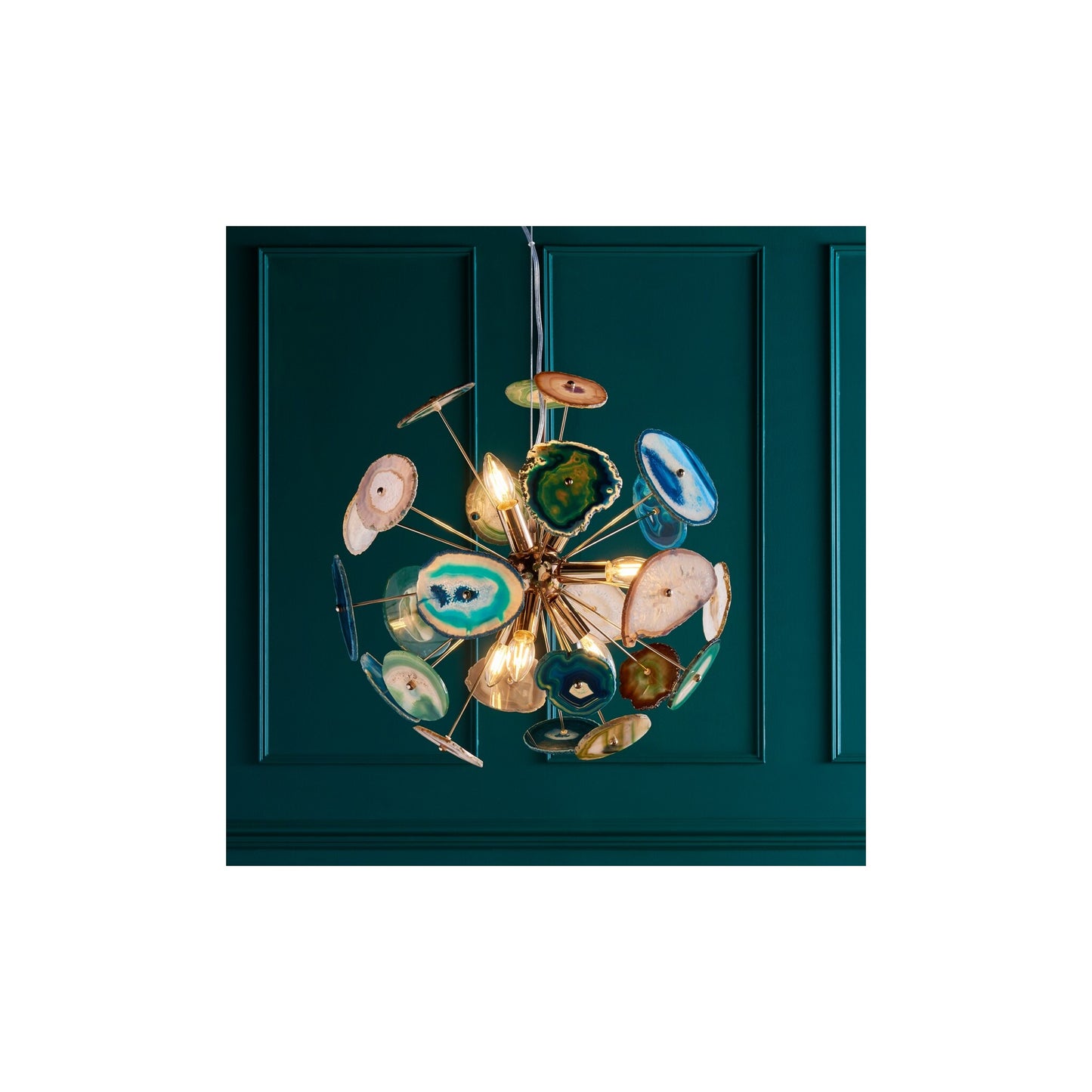 Achates 9-Light Adjustable Pendant Sliced & Polished Agate rock