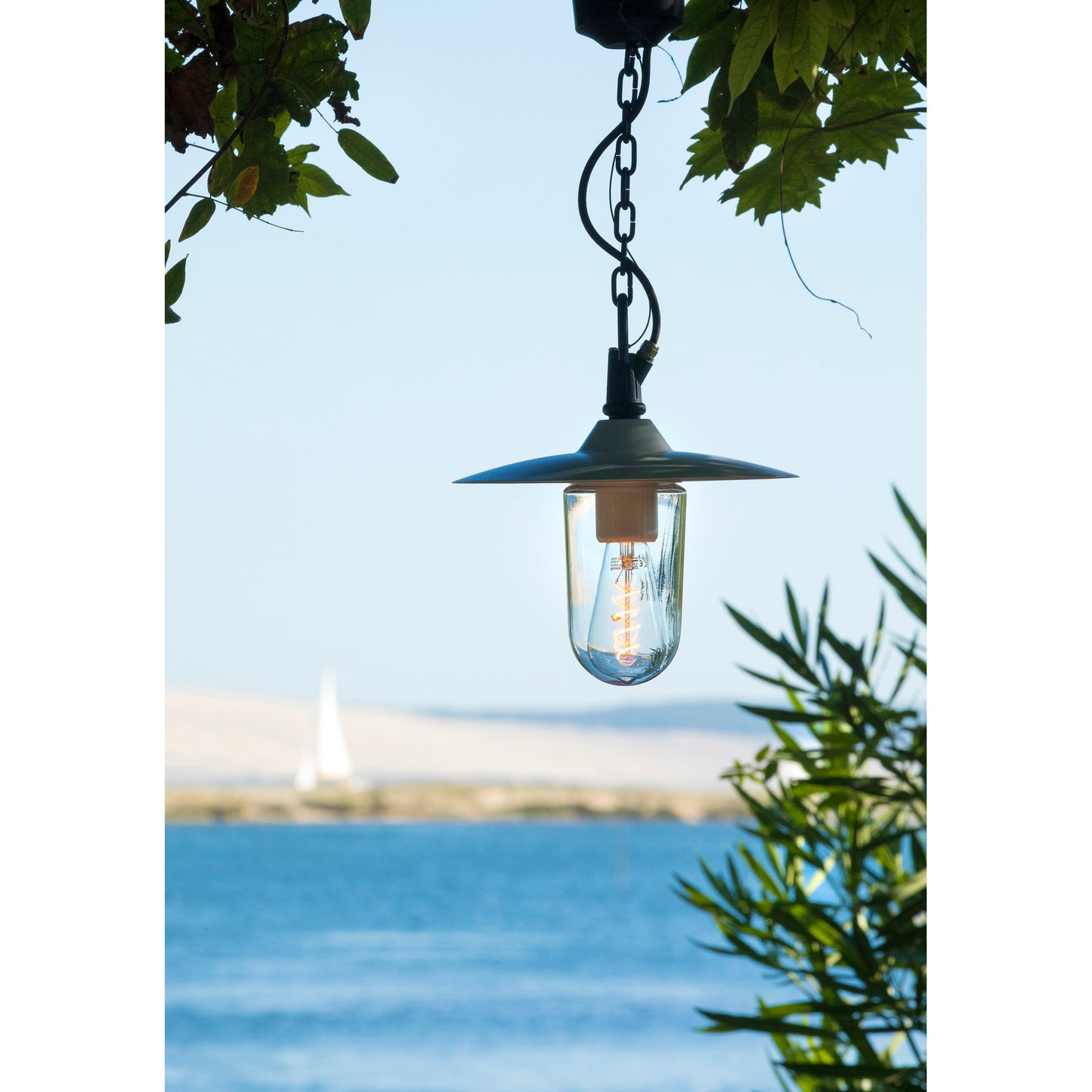 Montana Model 1 Clear Glass & White Shade Pendant with Cast Aluminium Chain