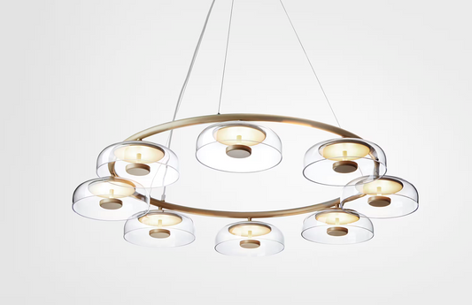 Blossi 8 Eight-Light Clear Glass LED Pendant with Nordic Gold Metal
