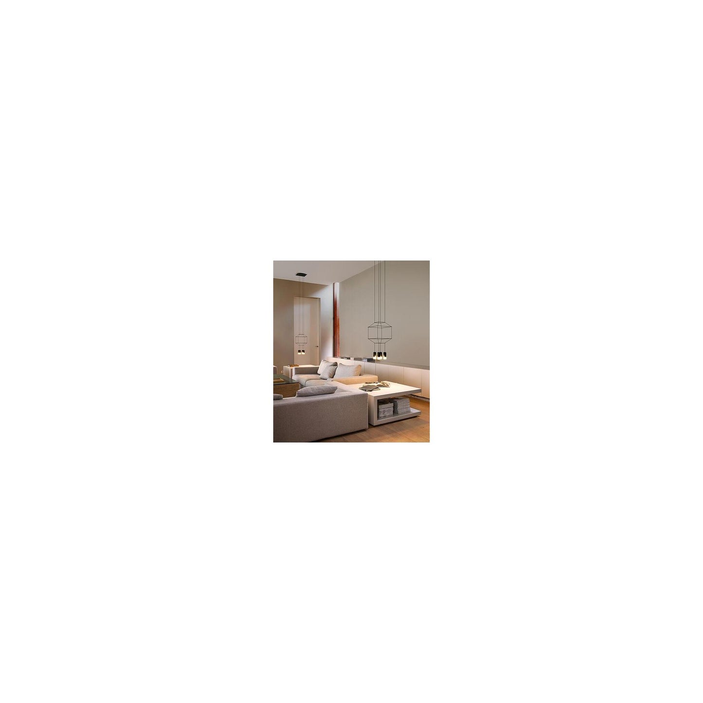 Wireflow Eight-Light Pendant with Black Glass Diffuser