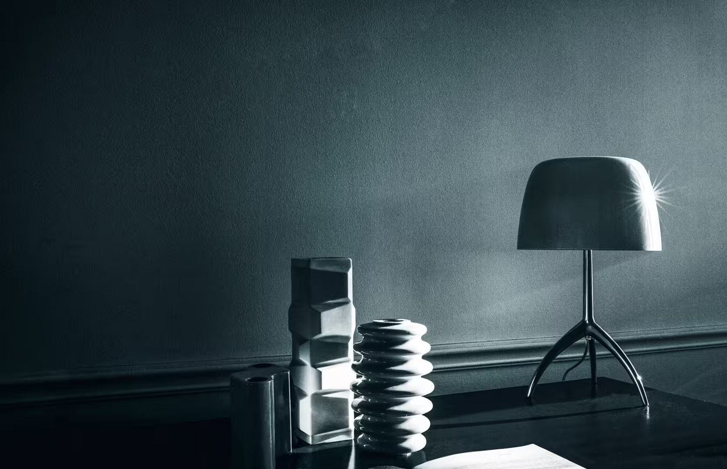 Lumiere Grande On/Off Black Chrome Table Lamp with Black Glass Diffuser