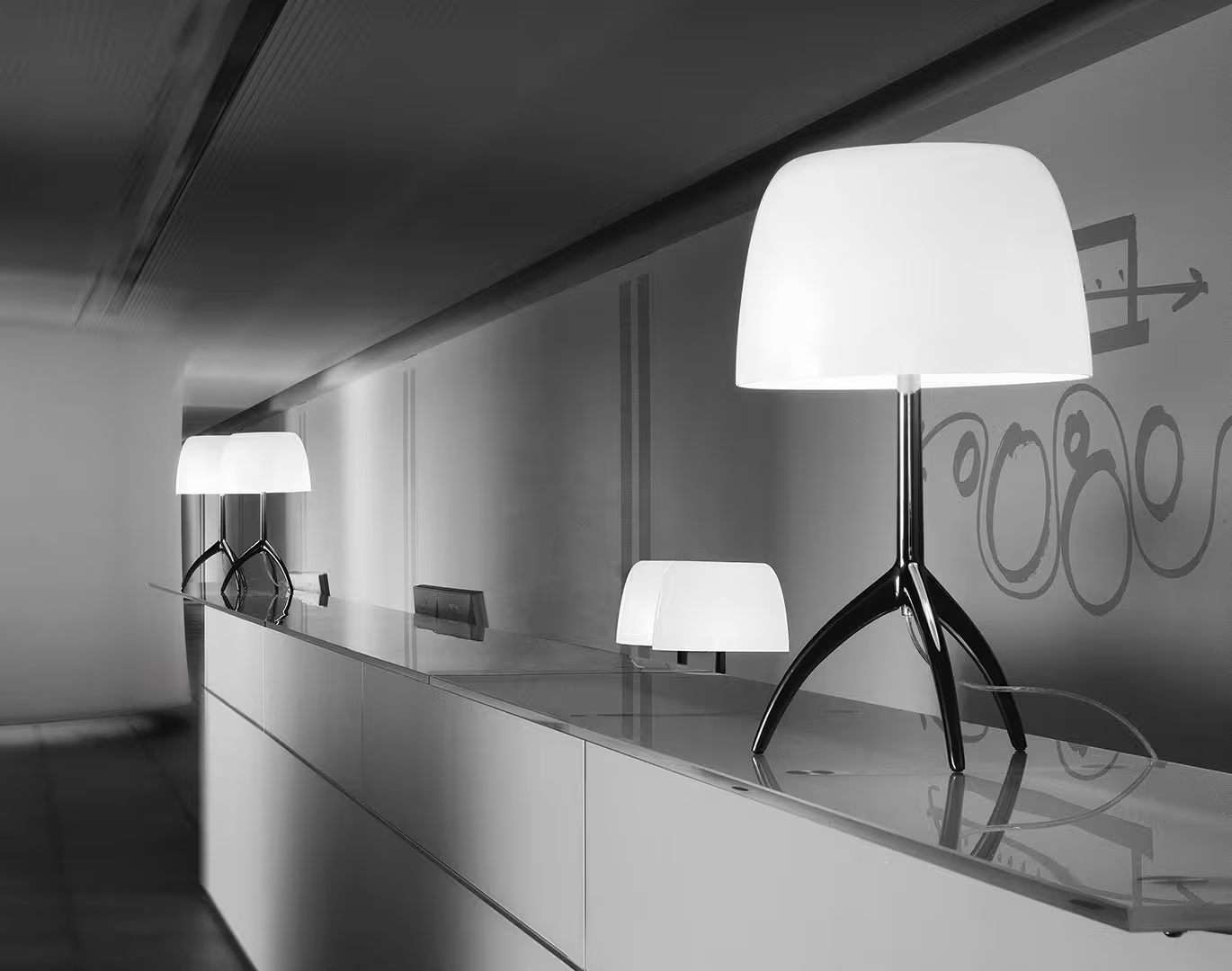Lumiere Grande On/Off Black Chrome Table Lamp with Black Glass Diffuser