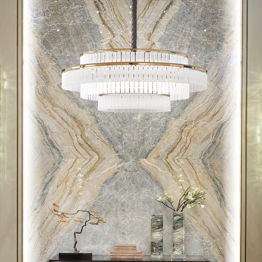Charles Small Metal Pendant with Etched Glass Elements & Leather Details