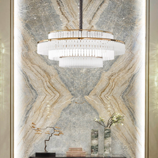 Charles Small Metal Pendant with Etched Glass Elements & Leather Details