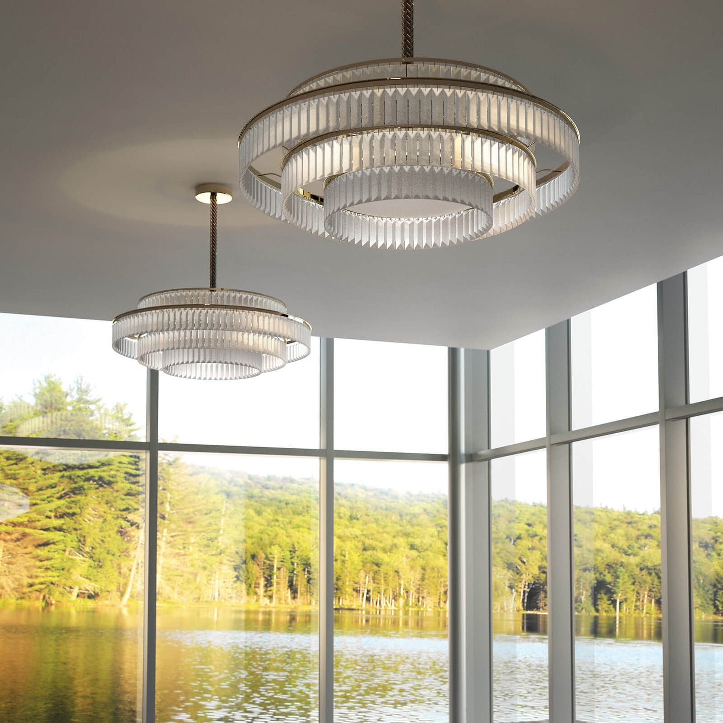 Charles Small Metal Pendant with Etched Glass Elements & Leather Details