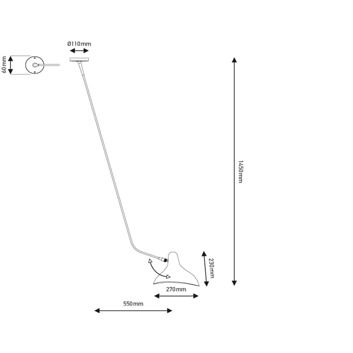 Mantis BS4 L Long Black Head Metal Pendant with Brass Detailing