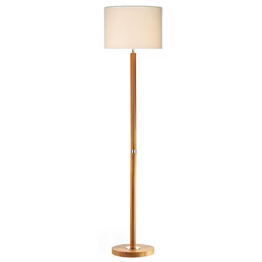Avenue Floor Lamp Wood Base with Cream Textured Drum Shade