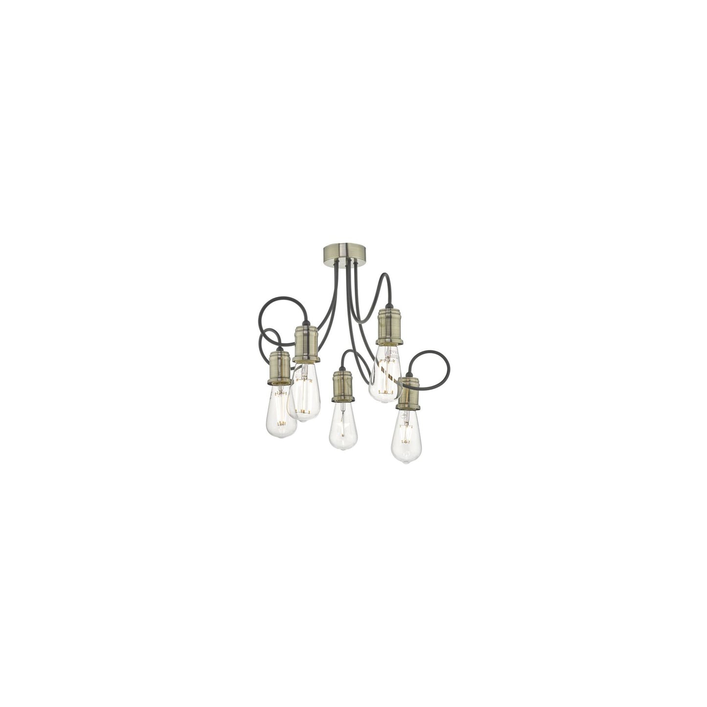 Alzbet 5-Light Semi Flush Antique Brass with Flowing Black Arms