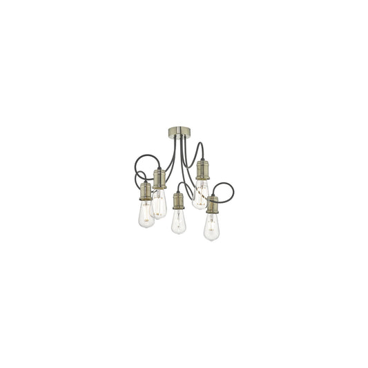Alzbet 5-Light Semi Flush Antique Brass with Flowing Black Arms