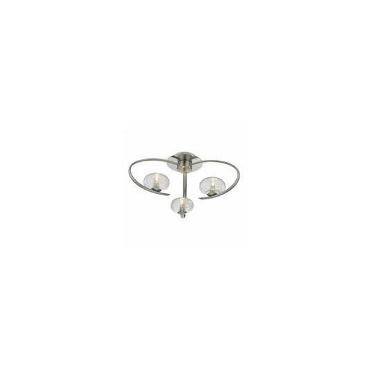 Leighton 3-Light Semi Flush in Satin Chrome with Sugar Cane Glass