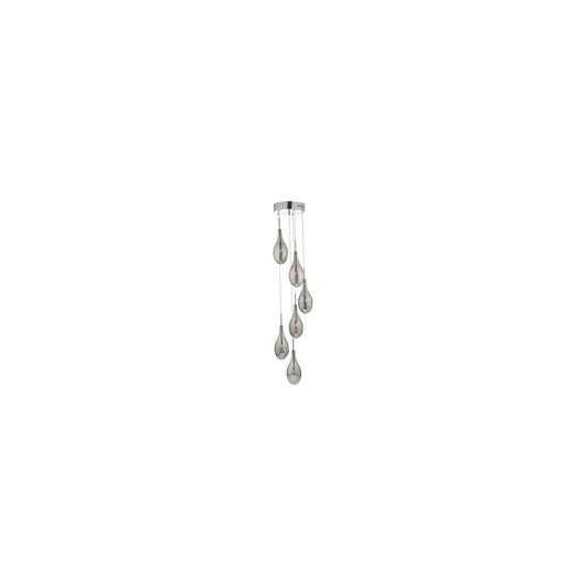 Seta 6-Light Cluster Pendant Polished Chrome with Smoked Glass Shades