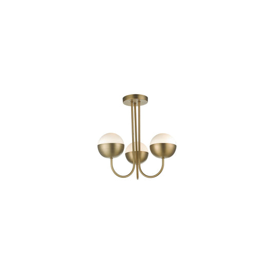 Andre 3-Light Semi Flush in Aged Brass with Opal White Glass