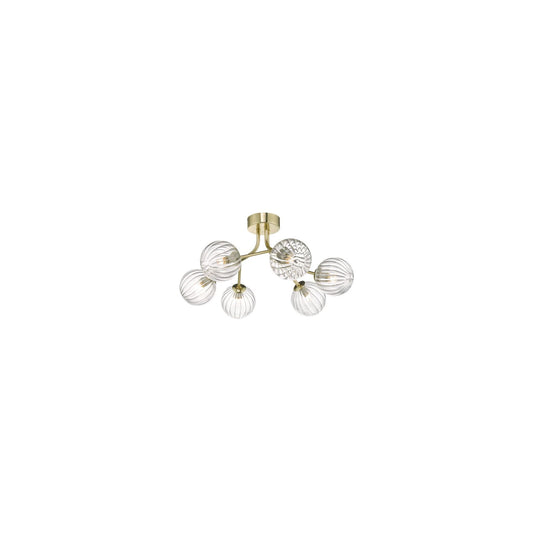 Yiska 6-Light Semi Flush Gold with Ribbed Glass Shades