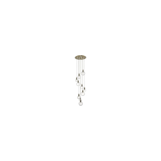 Dita 10-Light Cluster Pendant Brass with Ribbed Glass Shades