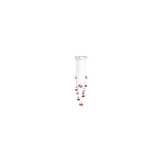 Cesario 12-Light Cluster LED Pendant Polished Chrome with Multi Colour Glass Shade