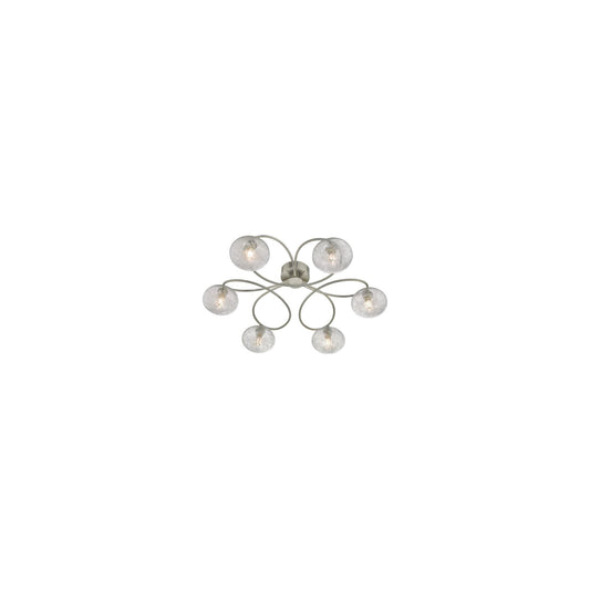 Leysha 6-Light Semi Flush Satin Nickel with Sugar String Glass