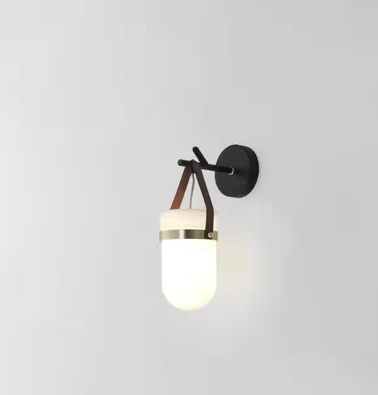 Almon Wall Light in Matt Black with Matt Brass Details and Opal Glass
