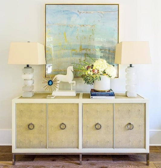 Square Chunky Stacked Table Lamp in Alabaster