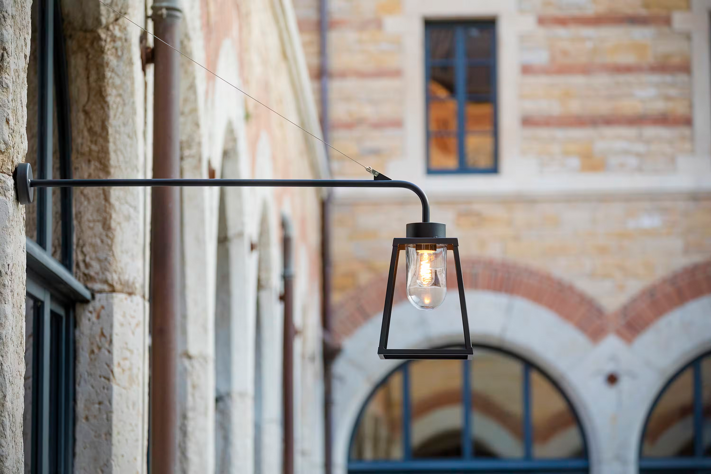 Lampiok Model 6 Extended Wall Bracket Clear Glass Lantern with minimalist lines style frame