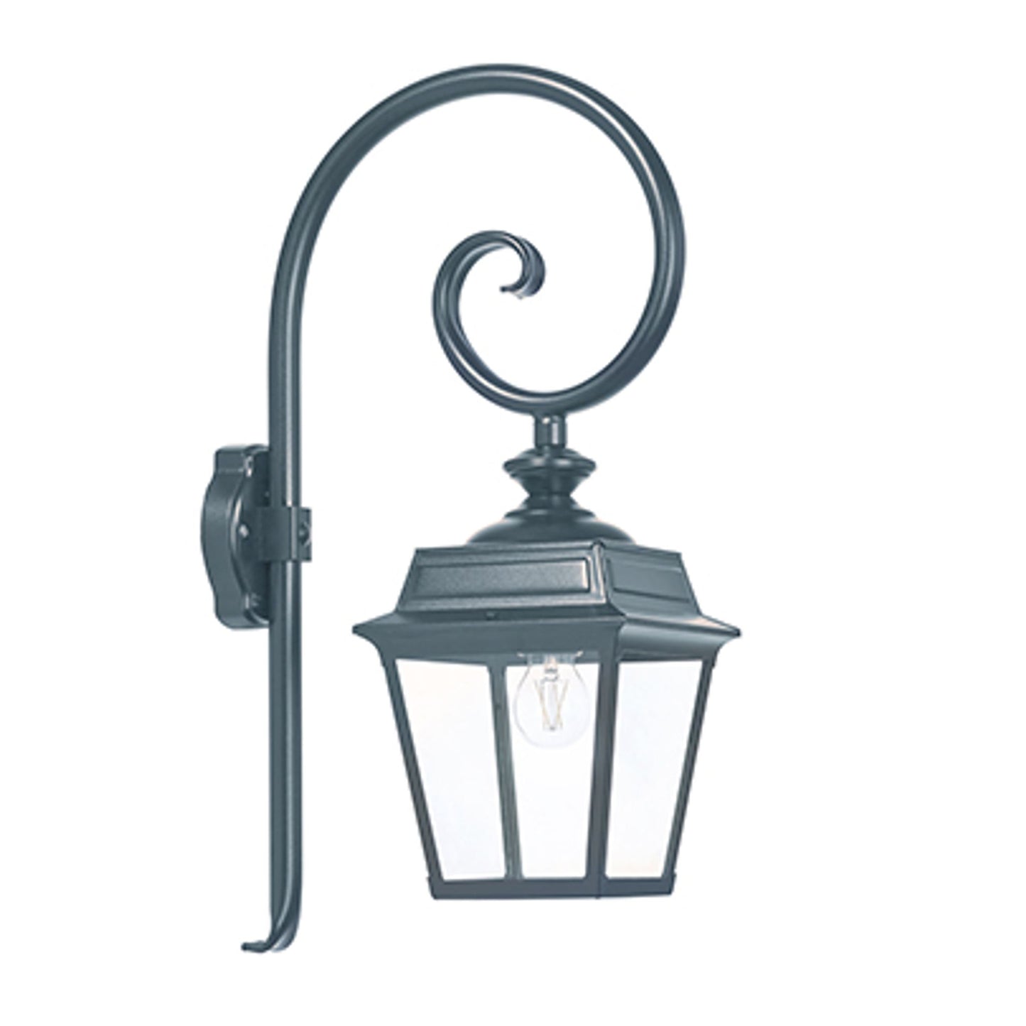 Place Des Vosges 1 Tradition Clear Glass Swan Neck Wall Bracket with Four-Sided Lantern