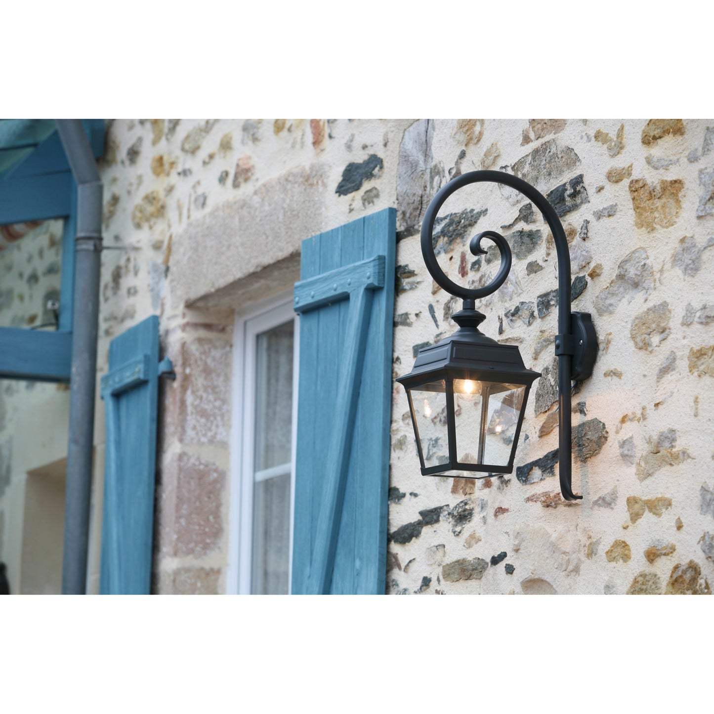 Place Des Vosges 1 Tradition Clear Glass Swan Neck Wall Bracket with Four-Sided Lantern