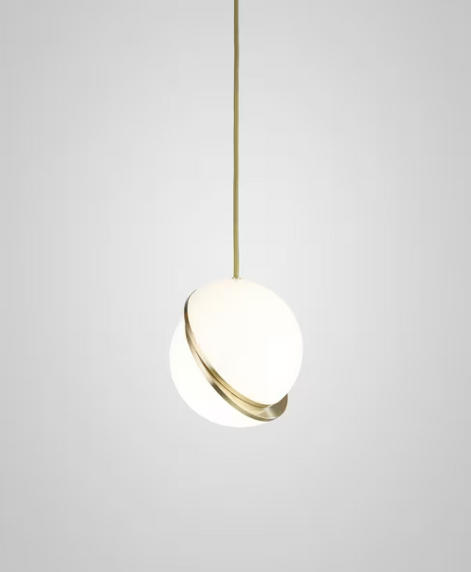 Crescent Single Pendant Brushed Brass with Opal Acrylic