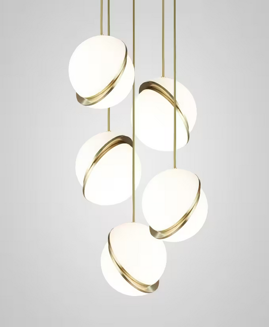 Crescent Mini 5-Light Pendant Brushed Brass with Opal Acrylic