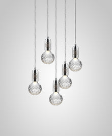 Crystal Bulb 5-Light Clear Glass LED Pendant