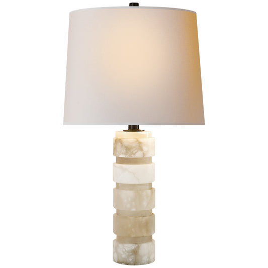 Round Chunky Stacked Table Lamp in Alabaster