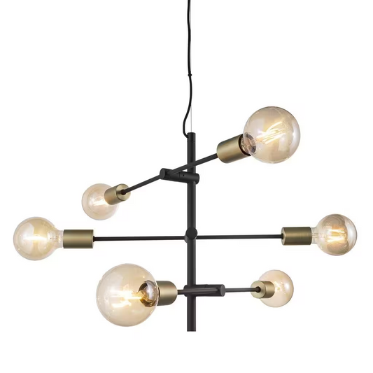 Josefine 6-Light Pendant Matt Black with Brass Details